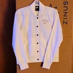 Nike button down bomber varsity style jacket polyester women's size small